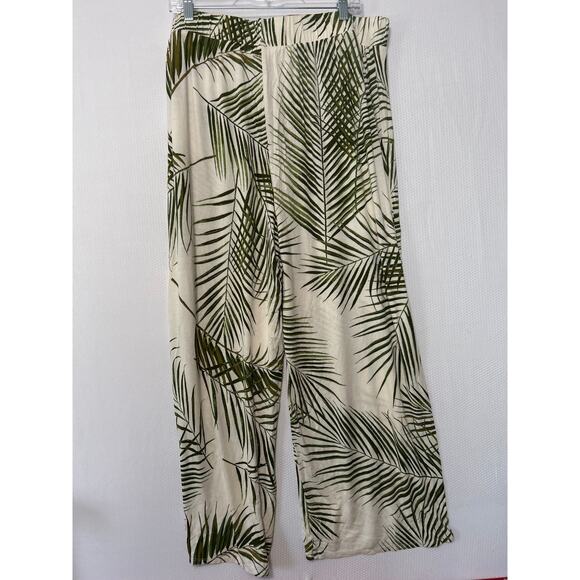EUC H&M Cream Green Tropical Print Wide Leg Pants (XL) - Picture 7 of 7